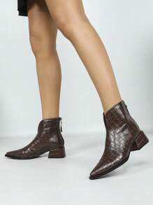 Women's Chunky Heel Pointed Toe Boots, Zipper Back Mid Heel Short Boots, Autumn/Winter New Arrival