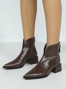 Women's Chunky Heel Pointed Toe Boots, Zipper Back Mid Heel Short Boots, Autumn/Winter New Arrival