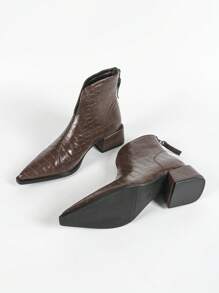 Women's Chunky Heel Pointed Toe Boots, Zipper Back Mid Heel Short Boots, Autumn/Winter New Arrival