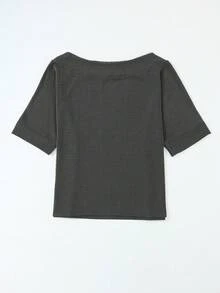 Women Boatneck Batwing Sleeve Striped Tee - Black - View 9