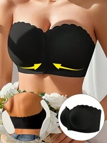 1 Stück Damen Unterwäsche mit Knöpfen vorne, nahtlos, trägerloses Wellsaum-Design, eng anliegend, ärmelloser Unterhemd-Stil, schöner Rücken, Bügel-BH mit Knöpfen vorne und offenem Rücken, kein Bügel BH, trägerloses Höschen