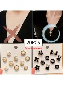 20pcs White Enamel Mini Brooch Pins, Metal Collar Clips, Cardigan Clips, Decorative For Women Shirts, Sweaters, Dresses And Jackets