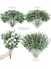 Mother's Day Decoration 9/30/60/120 Pcs 3 Kinds Mixed Eucalyptus Leaves Stems Bulk Artificial Silver Dollar Eucalyptus Leaves Picks Dried Eucalyptus Bundle Faux Spray For Wedding Vase Bouquet Floral Arrangement Decor Gifts Birthday Graduation,Fake Plants