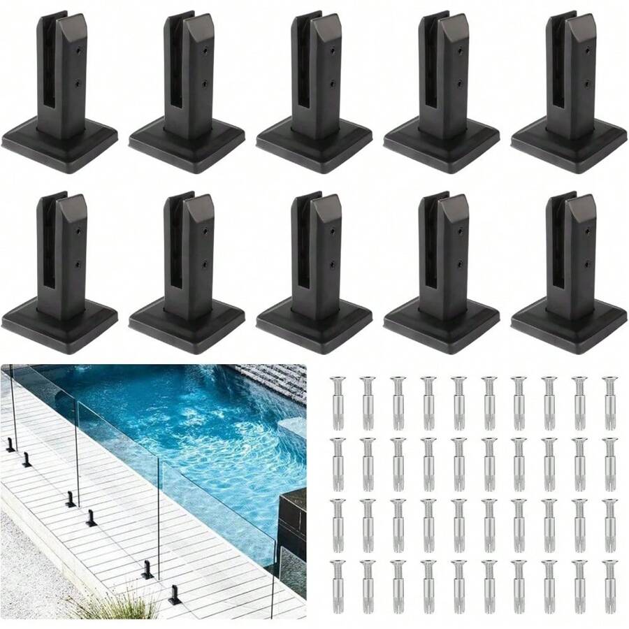 LukLoy Stainless Steel Glass Clamp Glass Spigots Post Balustrade Stairs Railing Pool Balcony Fence Floor Glass Mounting Brackets (Black Finish, 10 Pack, NW 1.2kg) - Gói 10 - Xem 1