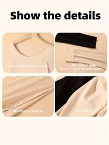 2pcs Set Solid Color Seamless Ultra-Thin Thermal Underwear Autumn And Winter Long Sleeve Round Neck Tops Women's Casual Wear And Underwear