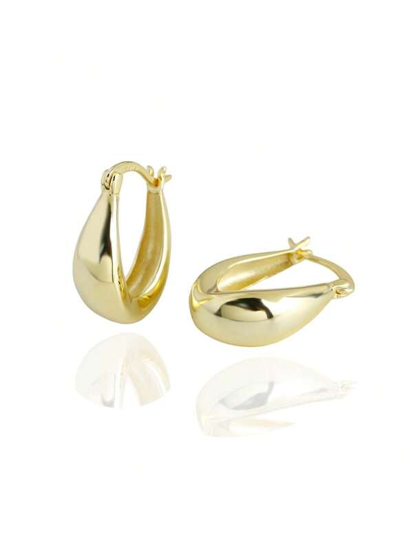 1 Pair 925 Sterling Silver U-Shaped Golden Women Earrings, 18K Gold Plated, Geometic Thick Solid Hypoallergenic Jewelry, Suitable For Casual Daily And Gift, Come With Gift Box