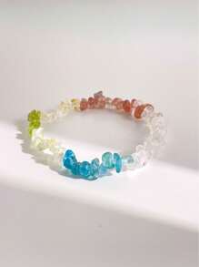 1 Pc Fashionable And Colorful Natural Crystal Crushed Stone Bracelet, Including Strawberry Crystal, White Crystal, Apatite, Grape Stone, Peridot, Citrine, Suitable For Women's Daily Wear, Comes With A Gift Box And Jewelry Storage Bag