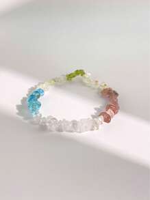 1 Pc Fashionable And Colorful Natural Crystal Crushed Stone Bracelet, Including Strawberry Crystal, White Crystal, Apatite, Grape Stone, Peridot, Citrine, Suitable For Women's Daily Wear, Comes With A Gift Box And Jewelry Storage Bag