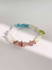 1 Pc Fashionable And Colorful Natural Crystal Crushed Stone Bracelet, Including Strawberry Crystal, White Crystal, Apatite, Grape Stone, Peridot, Citrine, Suitable For Women's Daily Wear, Comes With A Gift Box And Jewelry Storage Bag