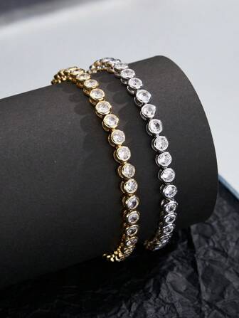 1pc 17/18/19cm Artificial White Gold/18K Gold Plated Hiphop Bracelet, Light Luxury, Suitable For Couple, Gift, Party, Everyday Wear