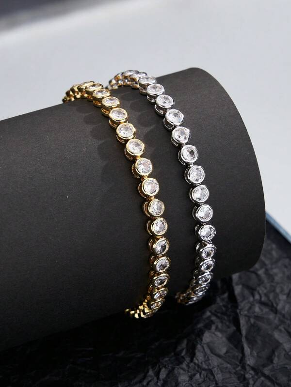 1pc 17/18/19cm Artificial White Gold/18K Gold Plated Hiphop Bracelet, Light Luxury, Suitable For Couple, Gift, Party, Everyday Wear
