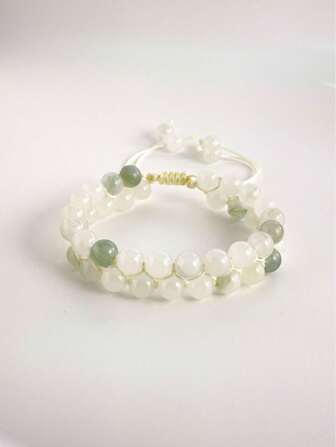 1 Pc Stylish 8mm Braided Tien Shan Cuishi Bracelet With Adjustable Elasticity, Suitable For Gift Giving, Comes With A Gift Box And Jewelry Storage Bag