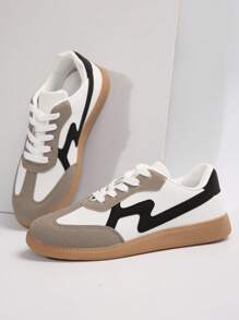 全新时尚女式休闲平底舒适运动鞋白色运动鞋黑色 - 灰色 - 查看 1