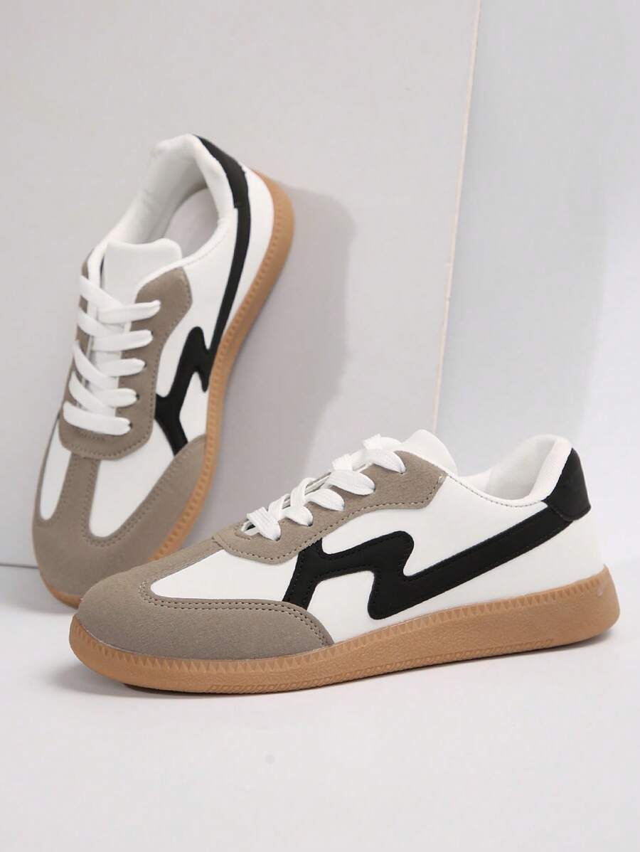 全新时尚女式休闲平底舒适运动鞋白色运动鞋黑色 - 灰色 - 查看 1