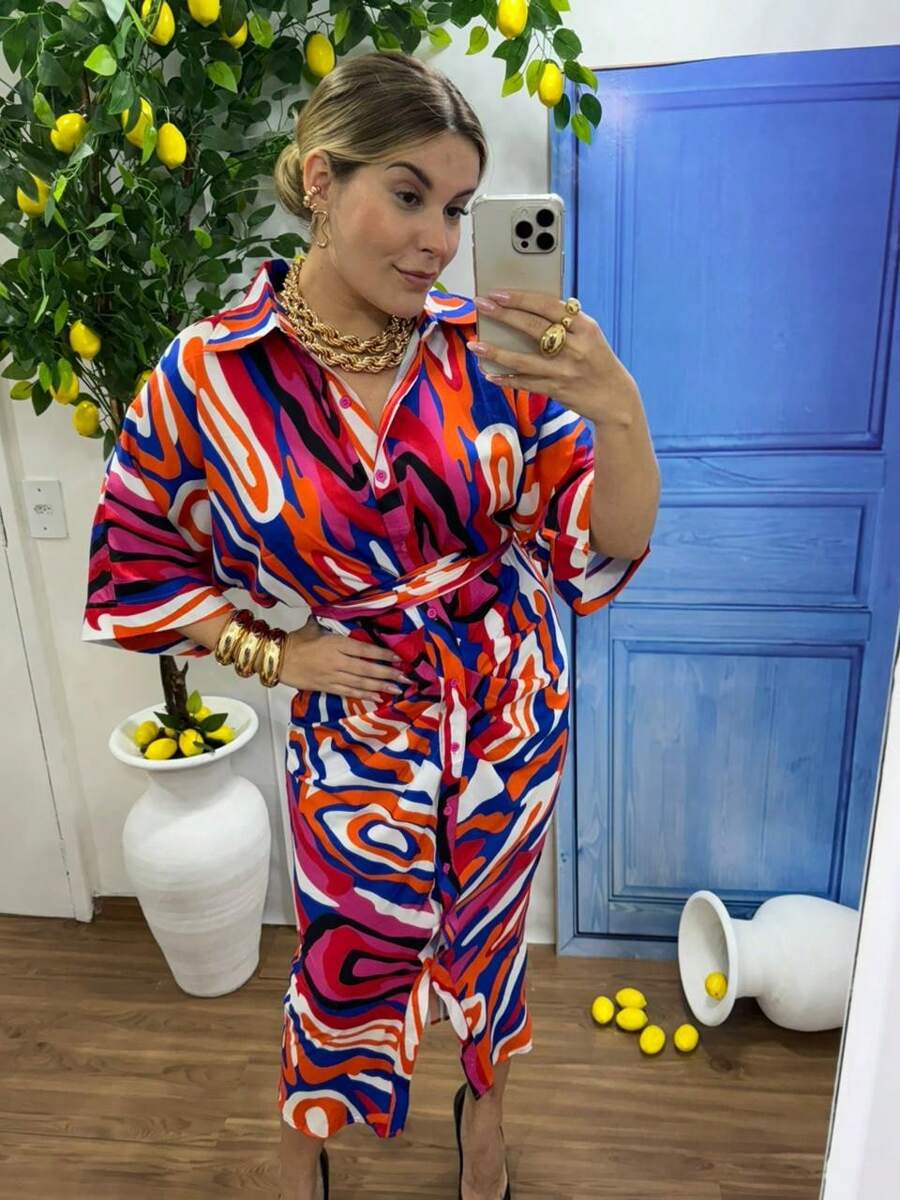 Vestido midi manguinha estiloso