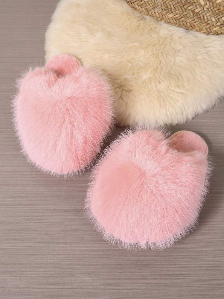 Set de 2 pares de pantuflas esponjosas con forro cálido, para uso interior/exterior, antideslizantes, ideales para el otoño/invierno - Rosa - Añade 1