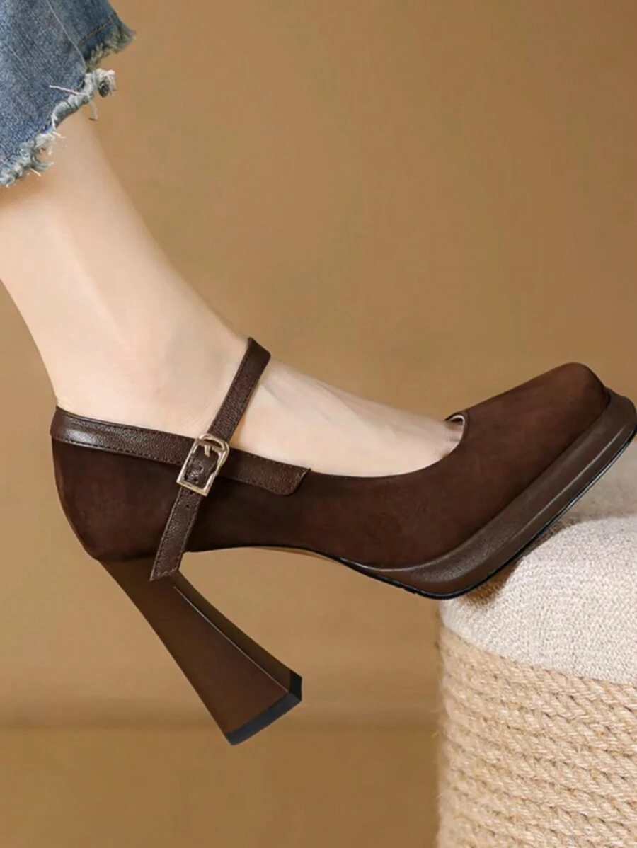 New 2024 Autumn/Winter Women High Heels Retro Waterproof Platform Thick Heel Mary Jane Shoes For Petite,Elegant,Party