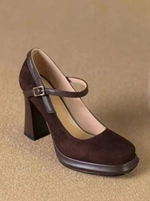 New 2024 Autumn/Winter Women High Heels Retro Waterproof Platform Thick Heel Mary Jane Shoes For Petite,Elegant,Party