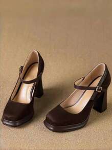 New 2024 Autumn/Winter Women High Heels Retro Waterproof Platform Thick Heel Mary Jane Shoes For Petite,Elegant,Party