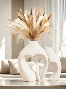 Jarrones blancos para decoración, set de 2 jarrones cerámicos en forma de corazón, jarrones nórdicos en forma de corazón, jarrones decorativos simples para centros de mesa, decoración de bodas, restaurantes, sala de estar y oficina - Multicolor - Ver 3