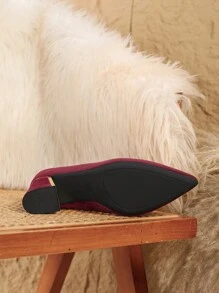 大码女式高跟鞋，时尚尖头粗跟鞋，休闲/工作鞋，水钻装饰，46 码，酒红色 - 酒紅色 - 查看 8