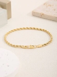 1 件编织链手链，14K 镀金经典复古风格，适合派对、节日礼物和日常佩戴珠宝配饰 - 金黃色 - 查看 4