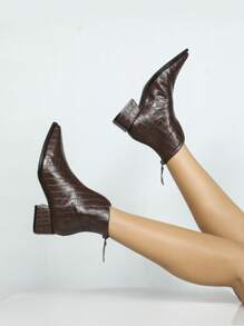 Women's Chunky Heel Pointed Toe Boots, Zipper Back Mid Heel Short Boots, Autumn/Winter New Arrival