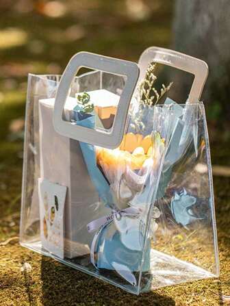10/5/1pc- Transparent Thickened Pvc Gift Bag, Wedding Candy Box Handbag, Gift Souvenir Bag, Lunch Bag, Christmas Gift Bag.