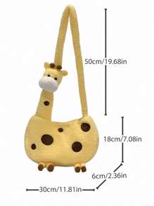 Cute Cartoon Giraffe Plush Crossbody/Shoulder Bag, Personalized Phone & Coin Purse, Girl Birthday Gift, Fashionable Butter Yellow Bag For Women