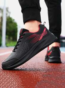 男士新款皮革外观防水黑色休闲运动鞋，时尚百搭男士跑步鞋，舒适轻便减震日常穿着运动运动鞋 - 黑色 - 查看 3