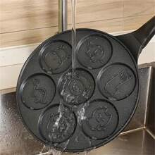 多功能铝制煎锅，配有 7 个可爱卡通模具 - 适用于鸡蛋、煎饼和饺子 | 家庭厨房和户外露营的完美选择 - 黑色 - 查看 8