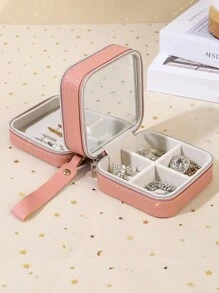 1 pieza Caja de almacenamiento portátil de joyas, organizador de joyas de gran capacidad adecuado para viajes al aire libre, caja de varios niveles para aretes, pendientes, anillos, collares, caja de joyas antioxidante de alta gama - Multicolor - Ver 6