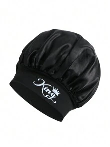 1 件装 男士发帽 印花字母大王/我爱我的女朋友/男士日常生活睡帽 黑色缎面假发帽 - 黑色 - 查看 10