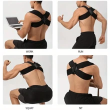 1 Pieza de corrector de postura para hombres y mujeres, soporte ajustable para la Top de la espalda y la clavícula, que proporciona una alineación cómoda del cuello y los hombros para la salud física de hombres y mujeres, fija el soporte de la Top de la espalda, tobillo, espalda y hombro, ropa interior invisible, color negro
