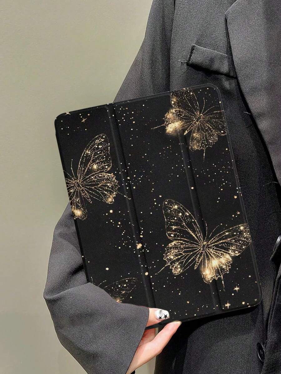 Funda suave con diseño de mariposa en relieve IP, color negro brillante, compatible con iPad Pro 11", diseño minimalista elegante, resistente a arañazos y golpes, compatible con iPad Air 5 / iPad 10.9" 2023 / iPad 10.2" / iPad Mini 6.5"