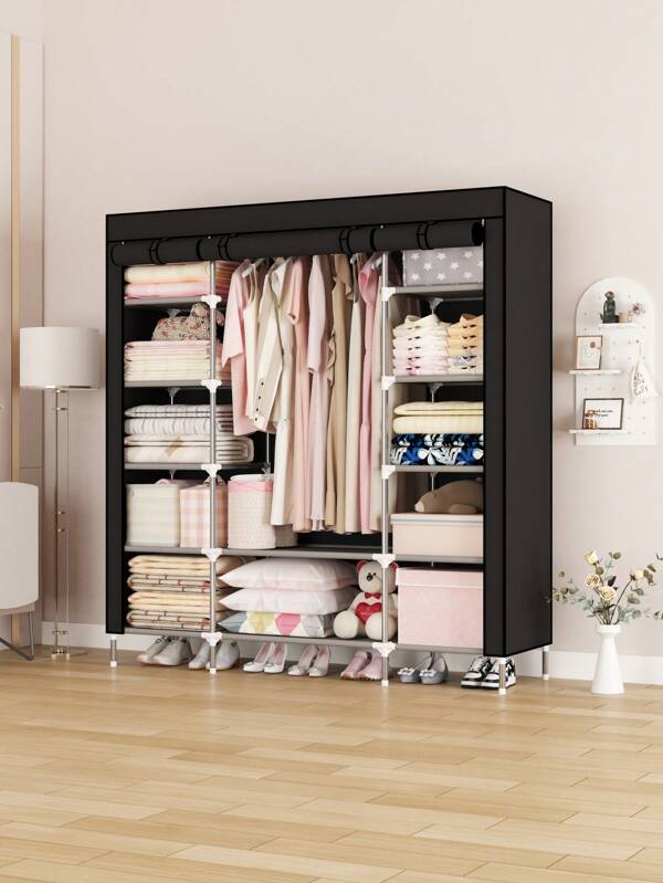 1 pieza Armario portátil de 5 capas, gabinete de almacenamiento de alta capacidad para ropa y edredones, para uso en dormitorio y hogar, resistente y fácil de ensamblar