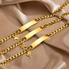 Vnox Free Personalized 8mm Stainless Steel Bracelets For Women Men, Unisel Gold Color Solid Metal Bangle, Custom Exclusive Gift - Gold - View 2