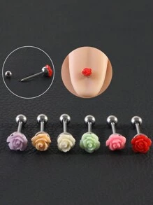 1 chiếc khuyên tai hình hoa hồng độc đáo đeo tai/môi/lưỡi, trang sức xỏ khuyên cơ thể thời trang bằng thép không gỉ - Nhiều màu - Xem 12