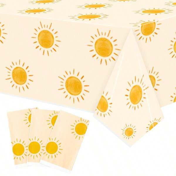 1pc/2pcs/3Pcs, Boho Sun Birthday Party Tablecloths Boho Hippie Sunshine Disposable Plastic Waterproof Rectangular Table Covers First Trip Around The Sun Party Decorations