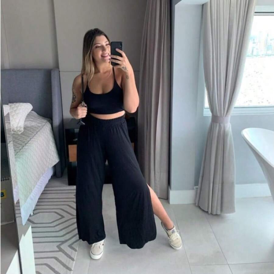 calça Plus Size G1 ao G4 pantalona fenda lateral moda feminina