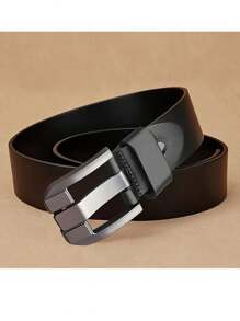 Classic Vintage Men's Leather Belt - Black PU Material With Square Alloy Buckle - Perfect For Casual And Business Wear - Black - View 3
