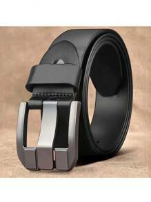 Classic Vintage Men's Leather Belt - Black PU Material With Square Alloy Buckle - Perfect For Casual And Business Wear - Black - View 1