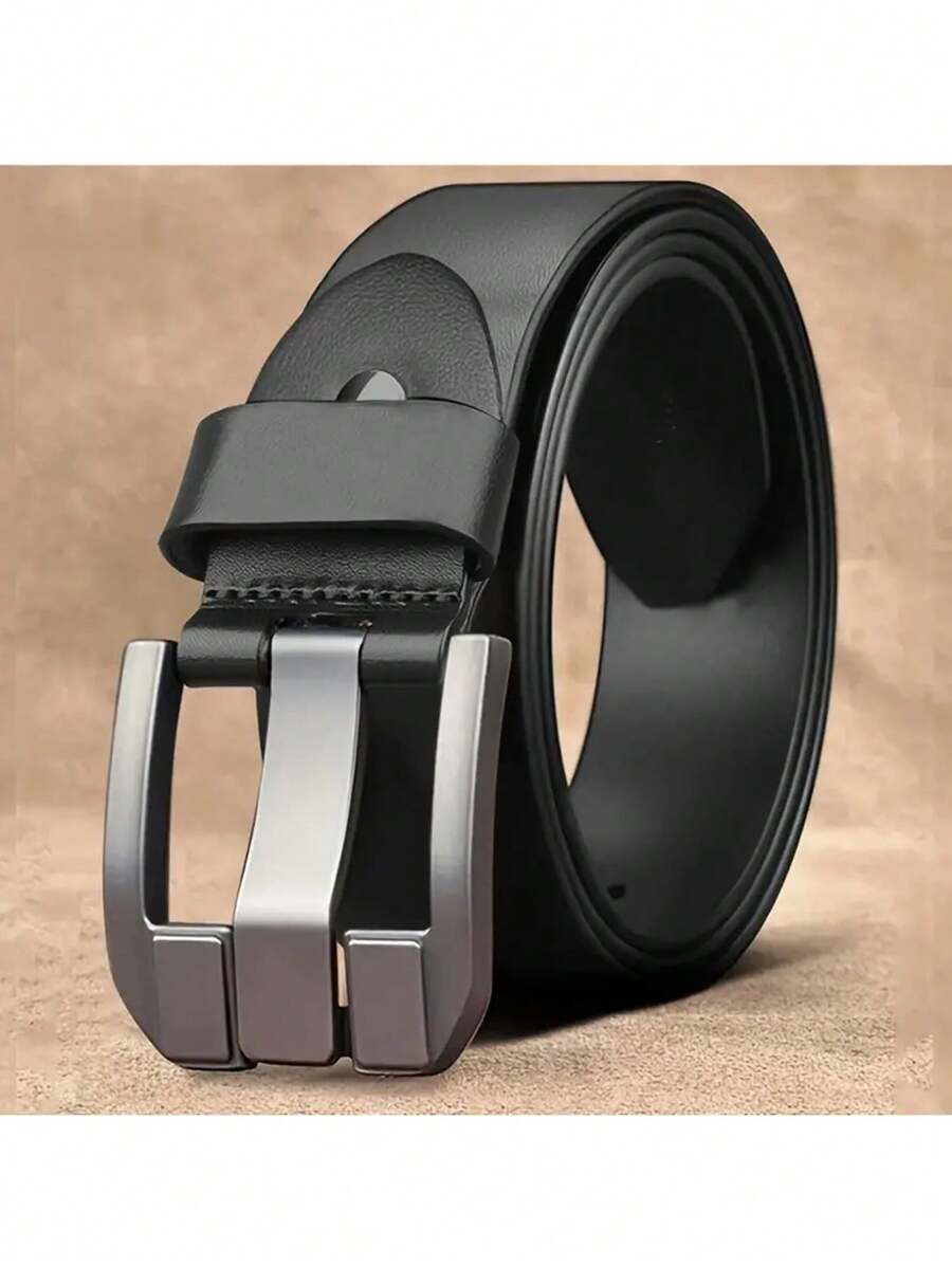 Classic Vintage Men's Leather Belt - Black PU Material With Square Alloy Buckle - Perfect For Casual And Business Wear - Black - View 1