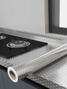 1卷3D立体菱形纹理厨房防油贴纸，自粘防水耐热铝箔剥离粘贴膜，适用于炉灶防溅板和台面 - 銀色六角紋 - 查看 7
