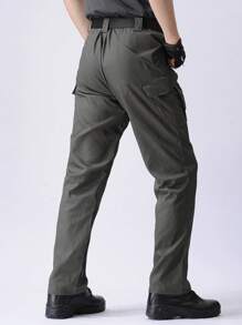 Pantalones de moda casual de color sólido para hombres, pantalones de trabajo cómodos resistentes al desgaste impermeables, pantalones de entrenamiento multifuncionales para exteriores, adecuados para correr, trabajar en talleres, entrenamiento de habilidades, etc. - Gris - Ver 7