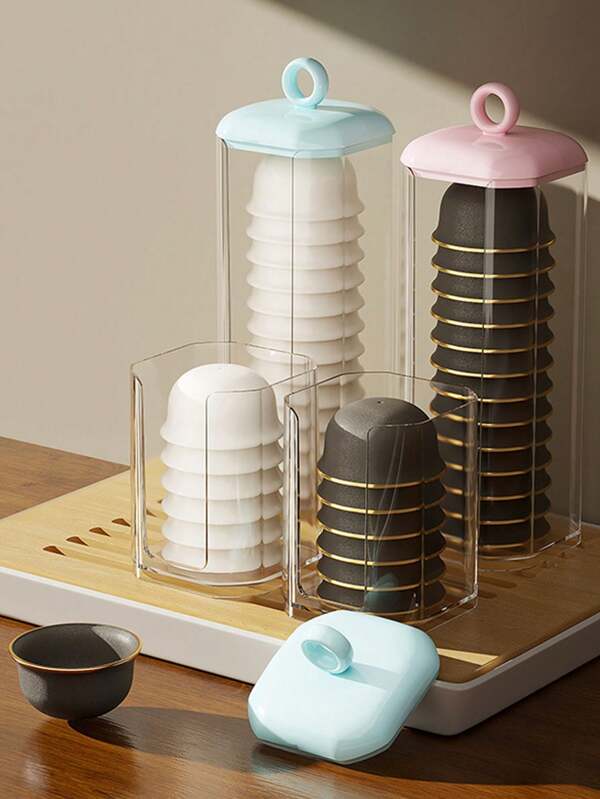 Estante portavasos hecho de paja, para uso doméstico o comercial, dispensador de tazas, organizador de tazas de té, estante de almacenamiento a prueba de polvo, de vuelta al colegio