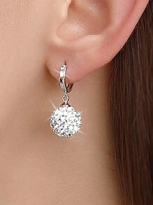 1pc Elegant S925 Sterling Silver Ball Stud Earrings With Sparkling Crystal, Hypoallergenic, Suitable For Daily Wear And Music Festivals - Beads - View 2