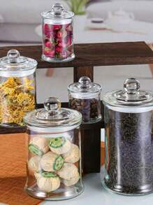 1pc Transparent Glass Jar Sealed Canister Storage Jar Tea Canister Kitchen Sealed Bottle - Multicolor - View 5