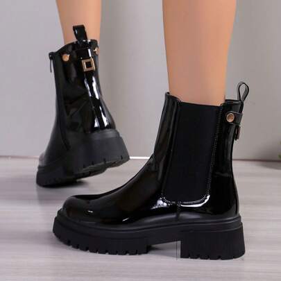 Black Leather Women's Ankle Boots, Casual & Versatile, High-End Feel