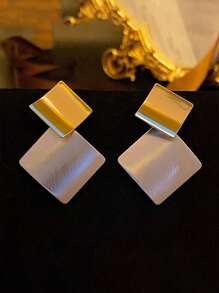 topshiny 1 对简约双色菱形几何耳环，优雅的女士金属耳环，适合日常佩戴和派对 - 彩色 - 查看 4